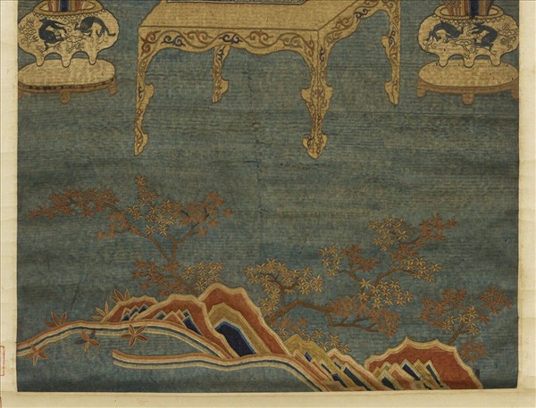 宋繡盆菊詩意簾　軸