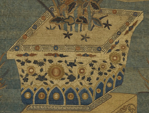 宋繡盆菊詩意簾　軸