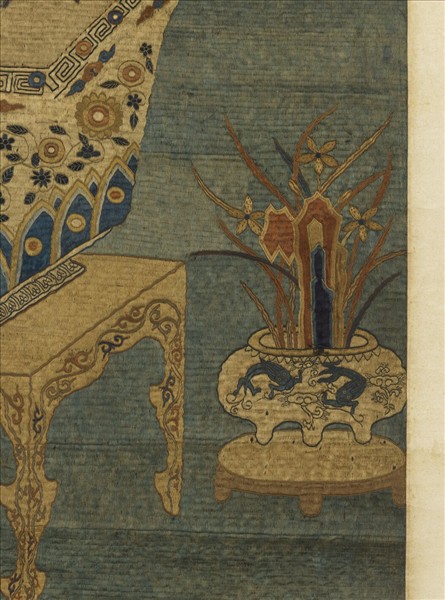 宋繡盆菊詩意簾　軸