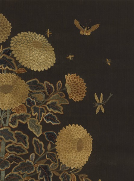 宋繡盆菊詩意簾　軸