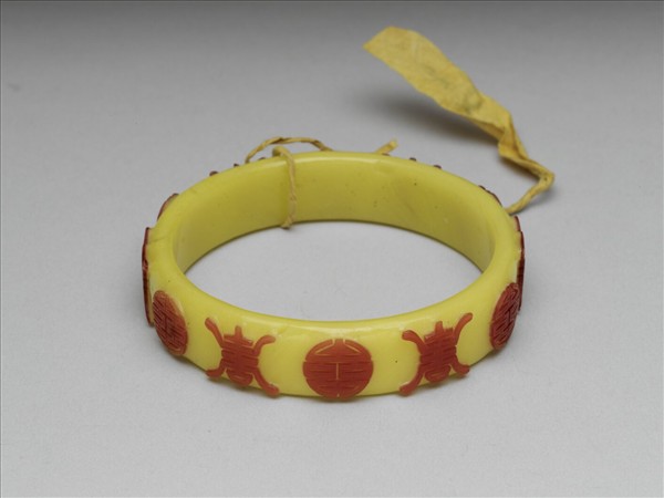 黃套紅壽字玻璃鐲