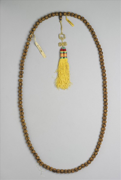 茄楠木嵌金團壽念珠