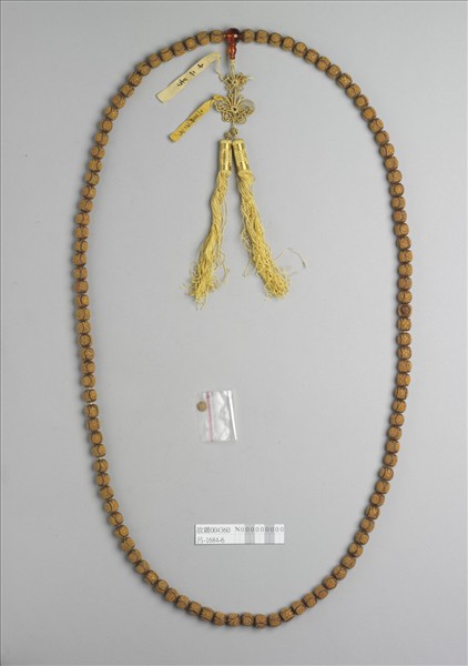 茄楠木嵌金團壽念珠