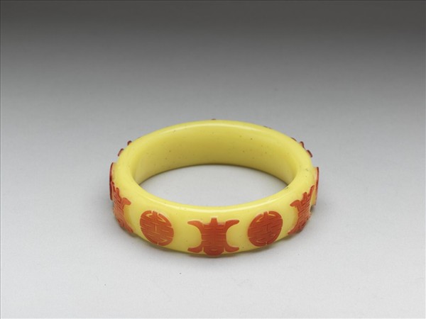 黃套紅壽字玻璃鐲