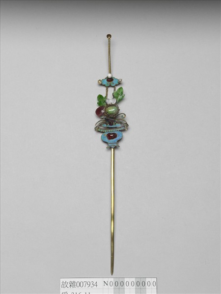 鍍金嵌珠玉瓶花耳挖簪