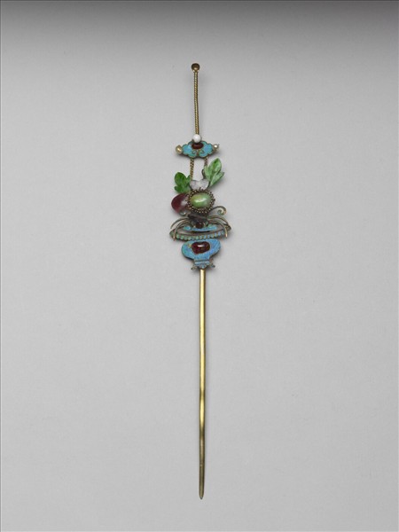 鍍金嵌珠玉瓶花耳挖簪