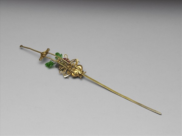 鍍金嵌珠玉瓶花耳挖簪