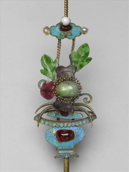 鍍金嵌珠玉瓶花耳挖簪