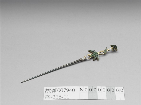 銀鍍金嵌翠玉竹葉簪