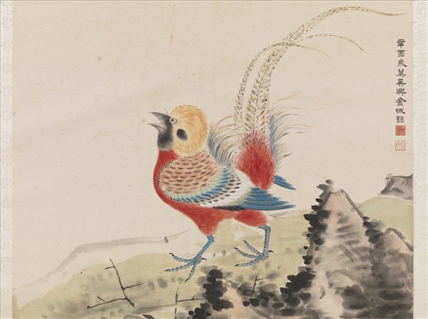 民國金城臨華喦錦雞　軸