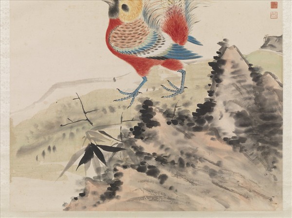 民國金城臨華喦錦雞　軸