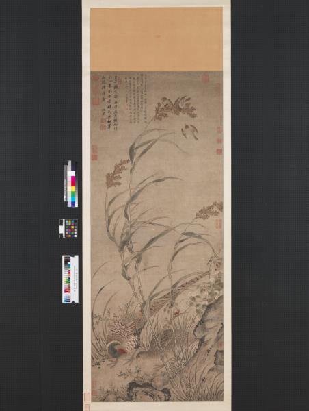 明呂紀畫草花野禽　軸