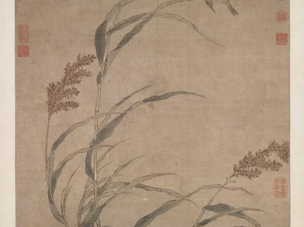 明呂紀畫草花野禽　軸