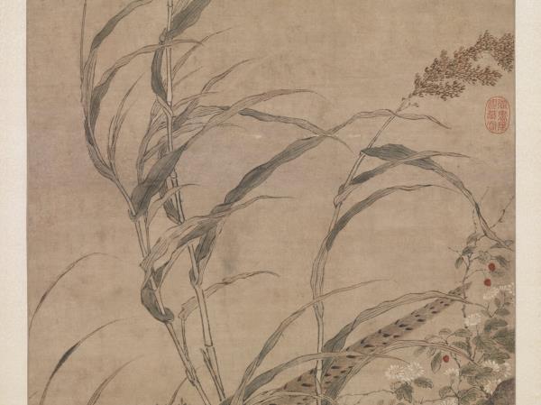 明呂紀畫草花野禽　軸