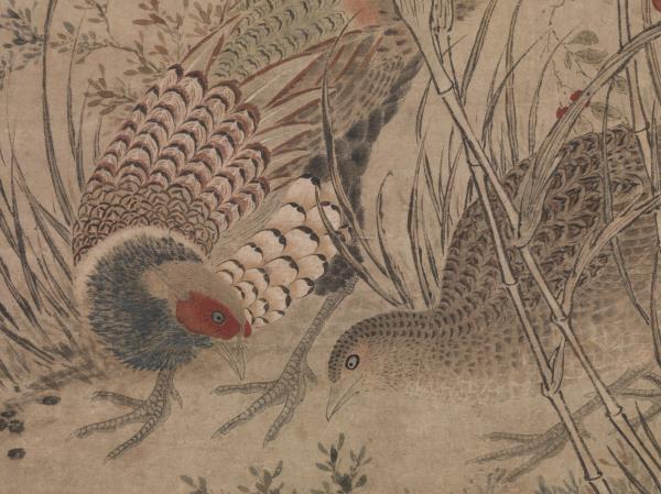 明呂紀畫草花野禽　軸