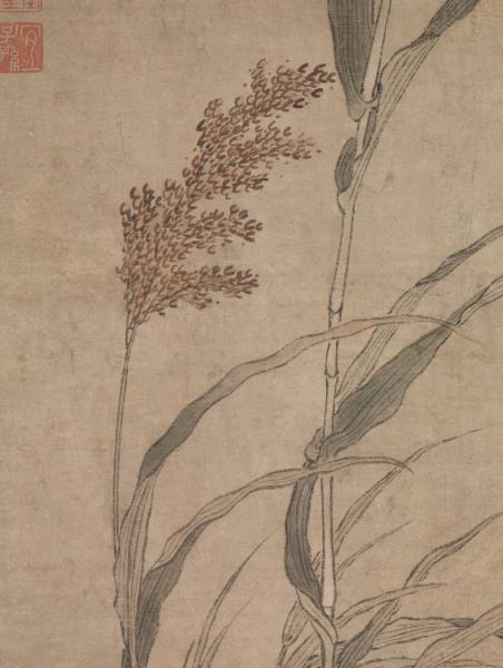 明呂紀畫草花野禽　軸