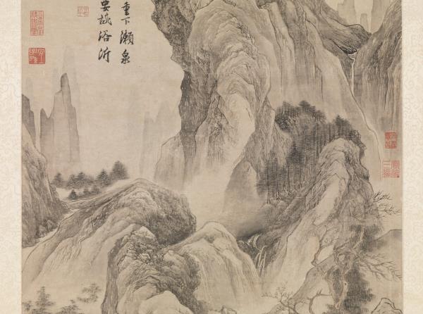 明唐寅暮春林壑　軸