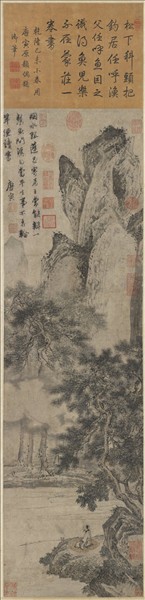 明唐寅松溪獨釣圖　軸