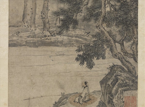 明唐寅松溪獨釣圖　軸