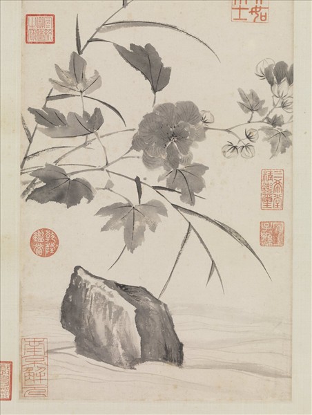 明唐寅臨水芙蓉圖　軸