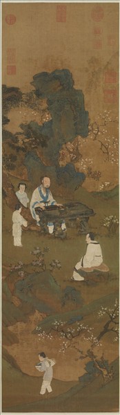 明仇英梅石撫琴圖　軸