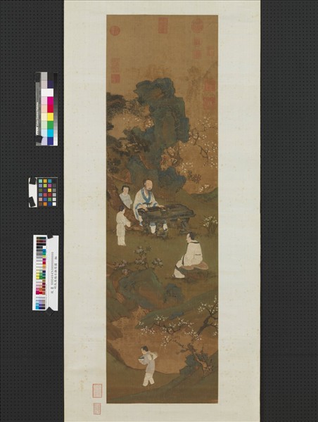 明仇英梅石撫琴圖　軸