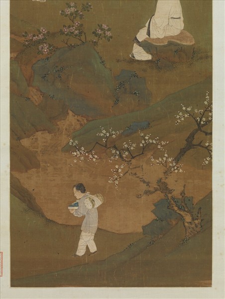 明仇英梅石撫琴圖　軸