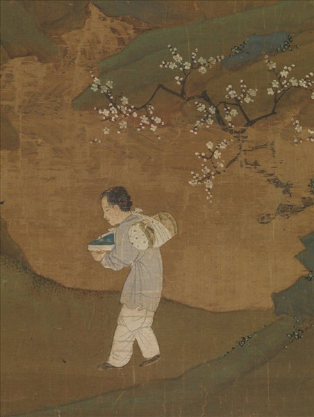 明仇英梅石撫琴圖　軸