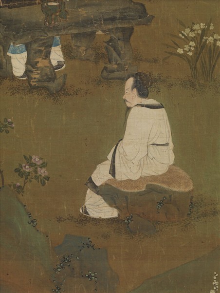 明仇英梅石撫琴圖　軸