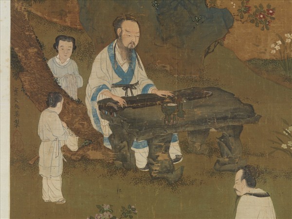 明仇英梅石撫琴圖　軸