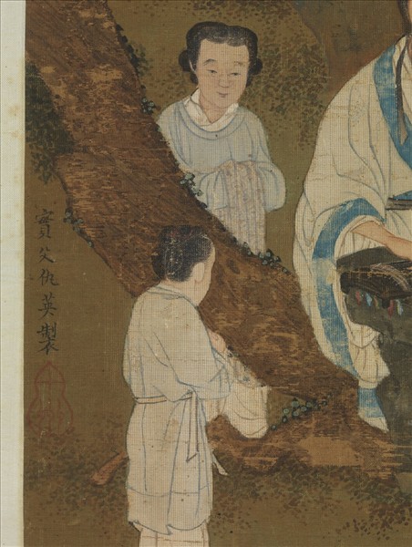 明仇英梅石撫琴圖　軸