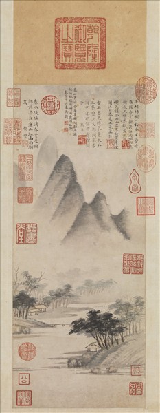 明文徵明春山烟樹　軸