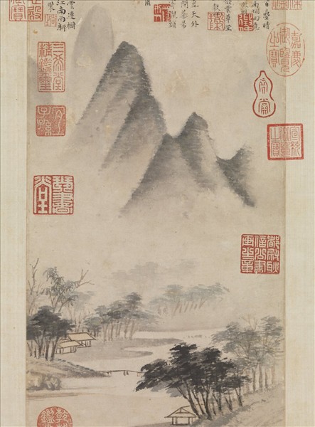 明文徵明春山烟樹　軸