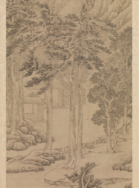 明文徵明松陰曳杖圖　軸