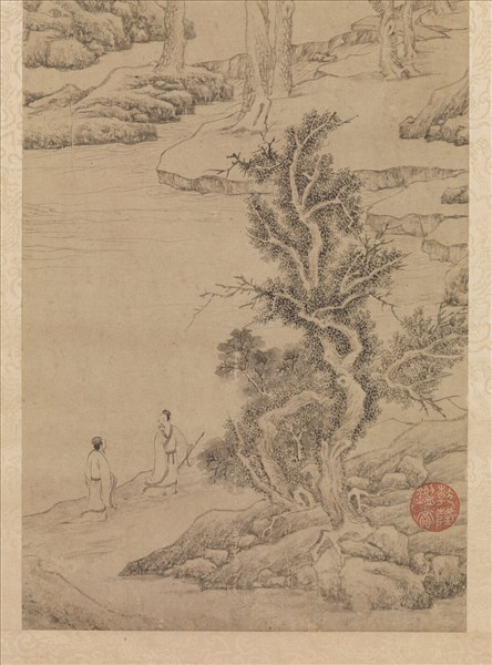 明文徵明松陰曳杖圖　軸