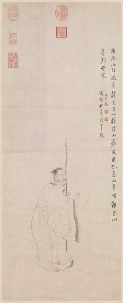 明陳洪綬倚杖閒吟圖　軸