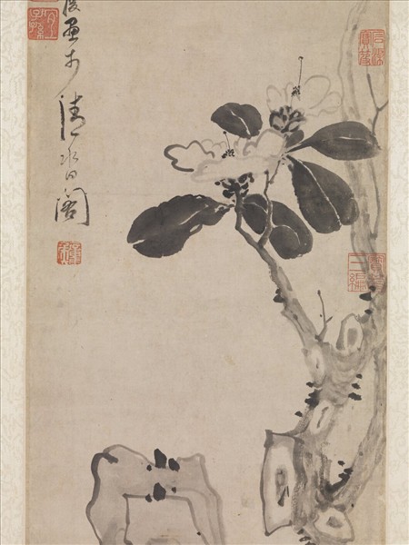 明陳洪綬畫卷石山茶　軸