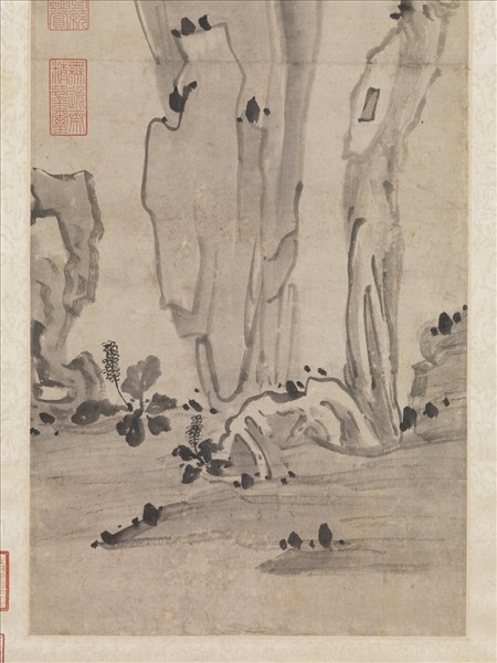 明陳洪綬畫卷石山茶　軸