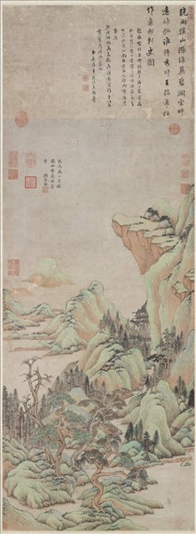 清王鑑倣趙孟頫茂林蕭寺圖　軸