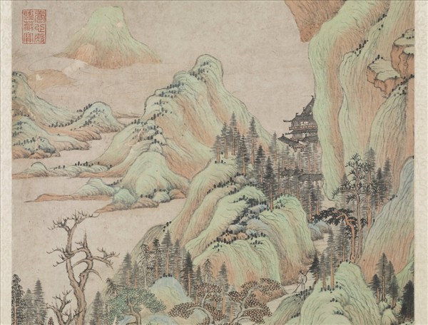 清王鑑倣趙孟頫茂林蕭寺圖　軸