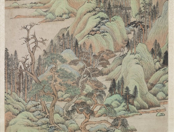 清王鑑倣趙孟頫茂林蕭寺圖　軸