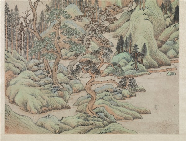 清王鑑倣趙孟頫茂林蕭寺圖　軸