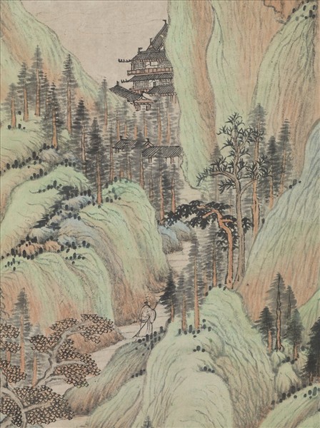 清王鑑倣趙孟頫茂林蕭寺圖　軸