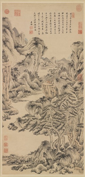 清王鑑臨王蒙松陰丘壑　軸