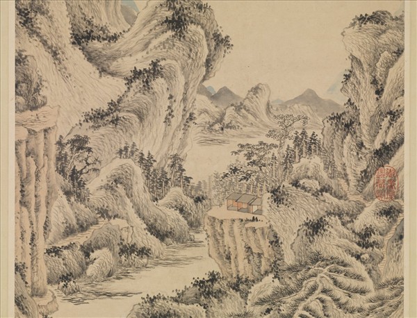 清王鑑臨王蒙松陰丘壑　軸