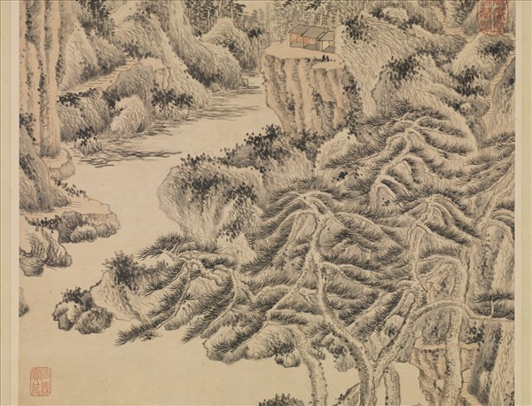 清王鑑臨王蒙松陰丘壑　軸