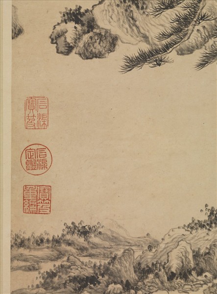 清王鑑臨王蒙松陰丘壑　軸