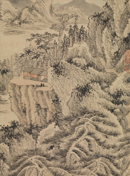 清王鑑臨王蒙松陰丘壑　軸