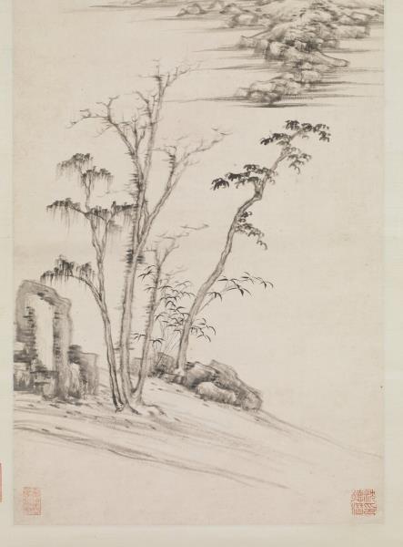 清王鑑倣倪瓚山水　軸