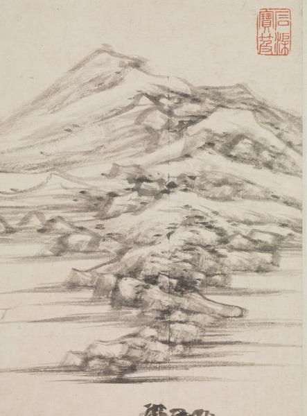 清王鑑倣倪瓚山水　軸